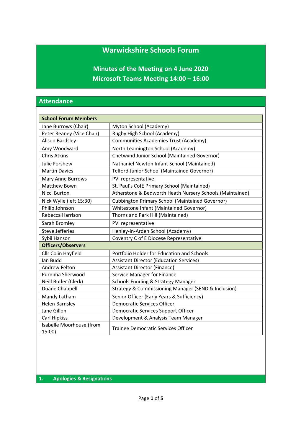 Warwickshire Schools Forum