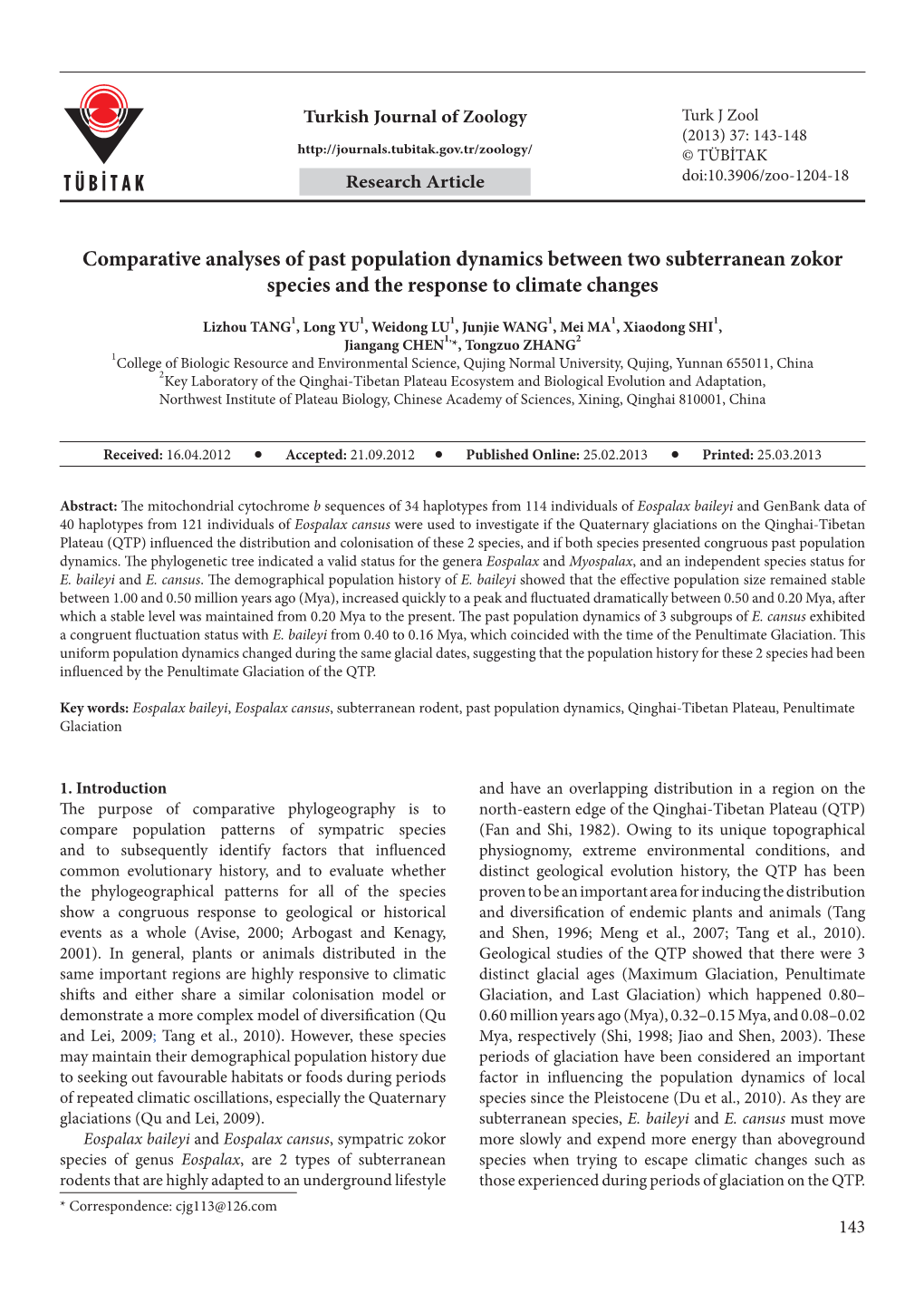 Comparative Analyses of Past Population Dynamics Between Two Subterranean Zokor Species and the Response to Climate Changes