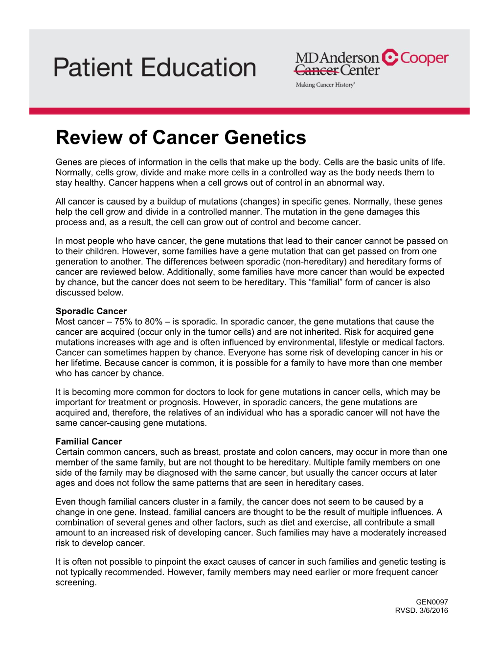 Review of Cancer Genetics