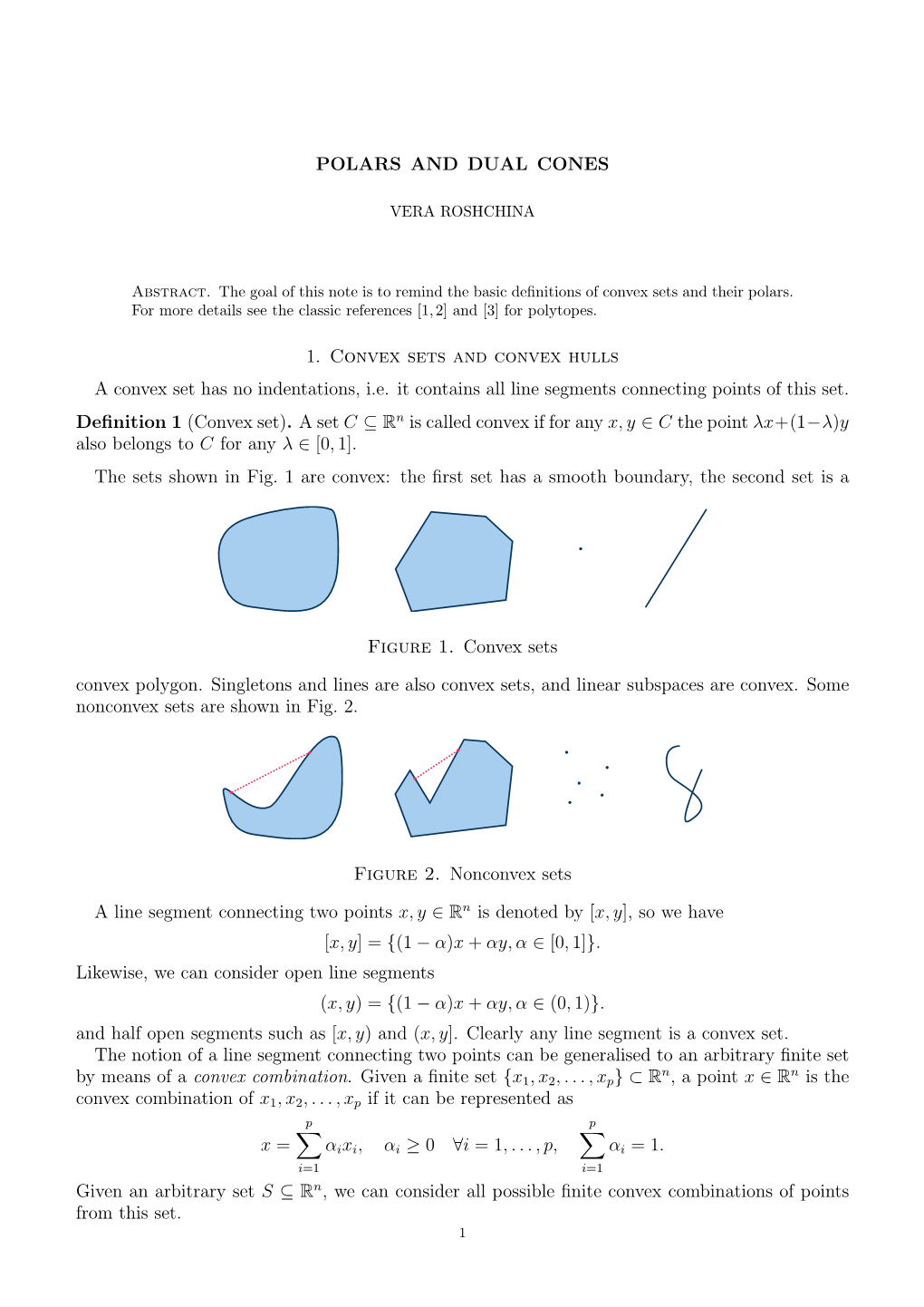 POLARS and DUAL CONES 1. Convex Sets