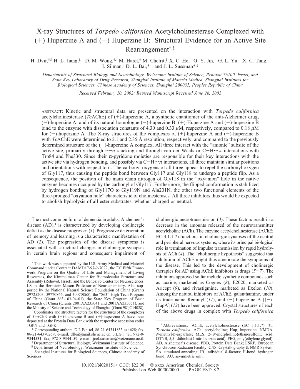 X-Ray Structures of Torpedo Californica Acetylcholinesterase Complexed