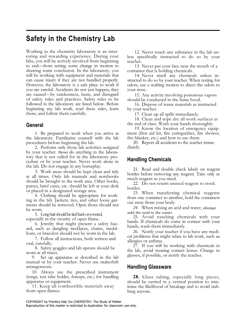 Safety in the Chemistry Lab