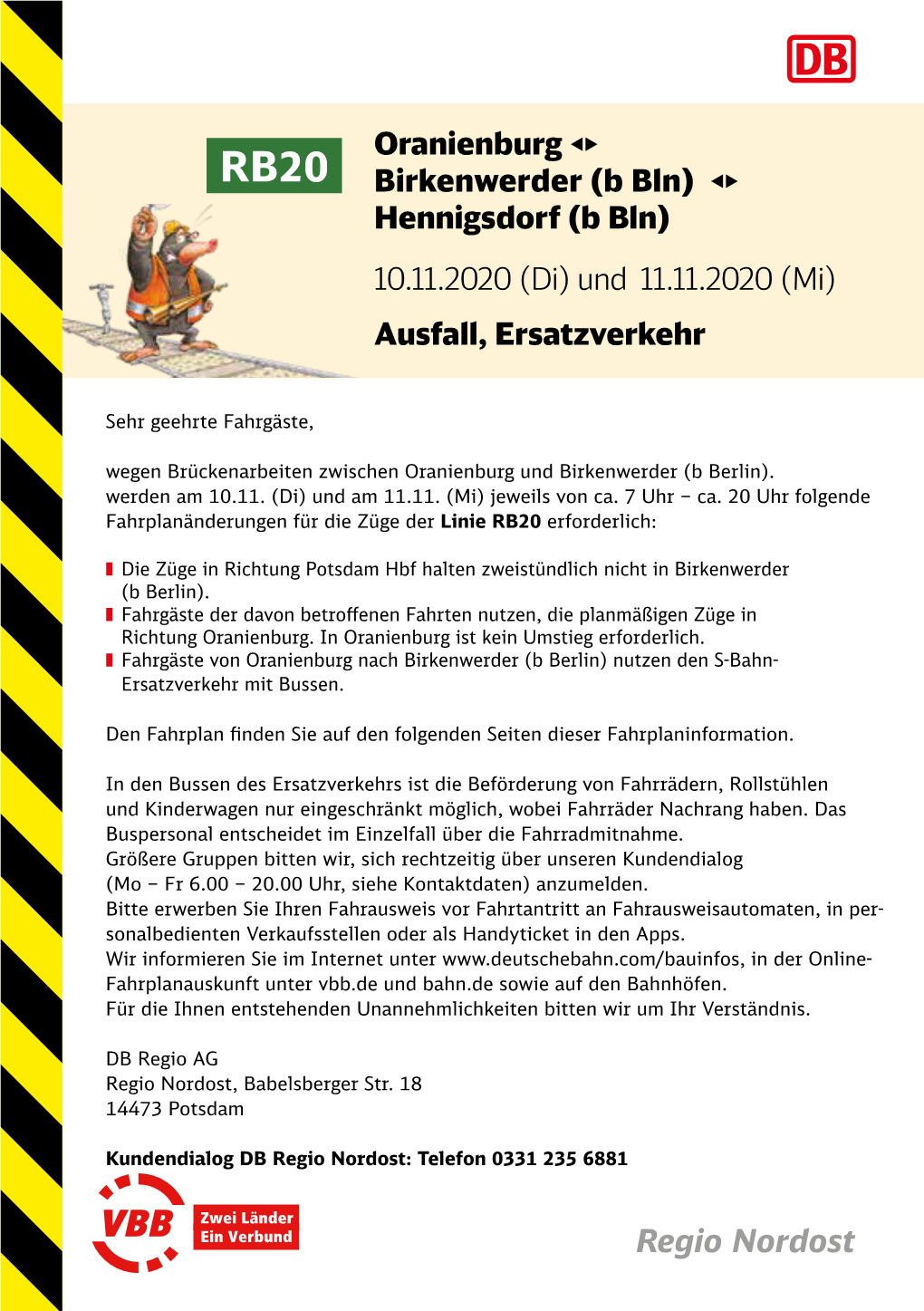 Oranienburg Birkenwerder (B Bln) Hennigsdorf (B Bln) 10.11.2020