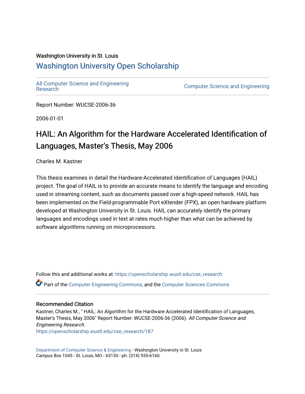 HAIL: an Algorithm for the Hardware Accelerated Identification of Languages, Master's Thesis, May 2006