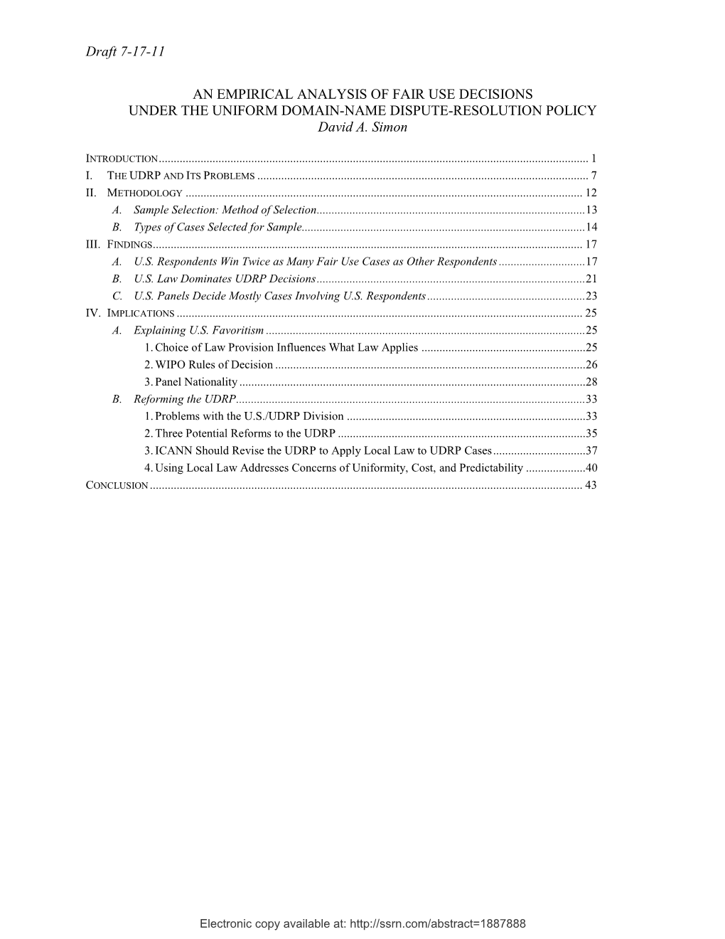 Draft 7-17-11 an EMPIRICAL ANALYSIS of FAIR USE