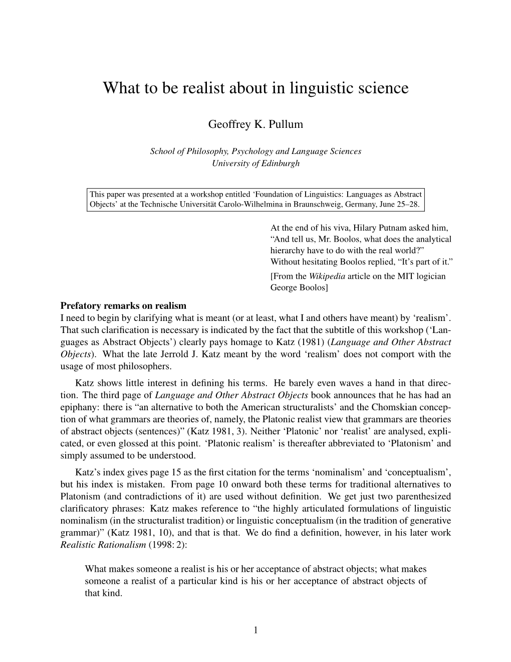 What to Be Realist About in Linguistic Science