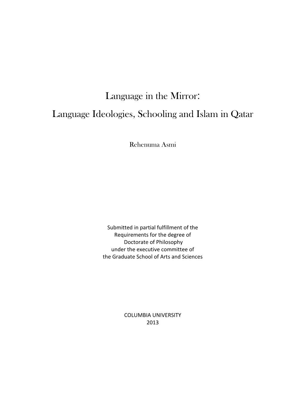 Language Ideologies, Schooling and Islam in Qatar