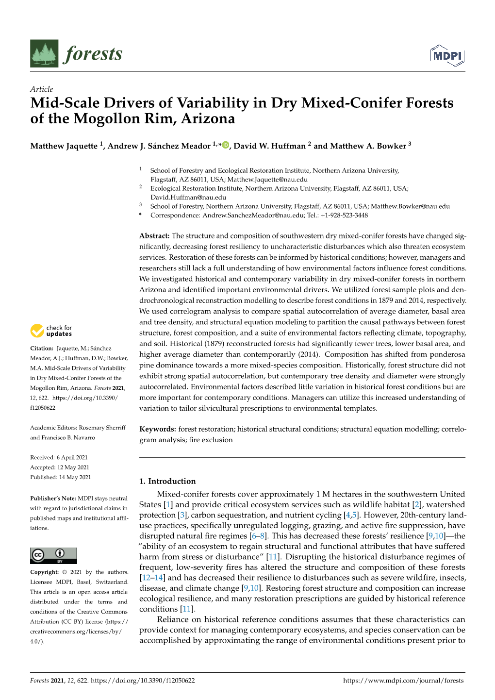Mid-Scale Drivers of Variability in Dry Mixed-Conifer Forests of the Mogollon Rim, Arizona