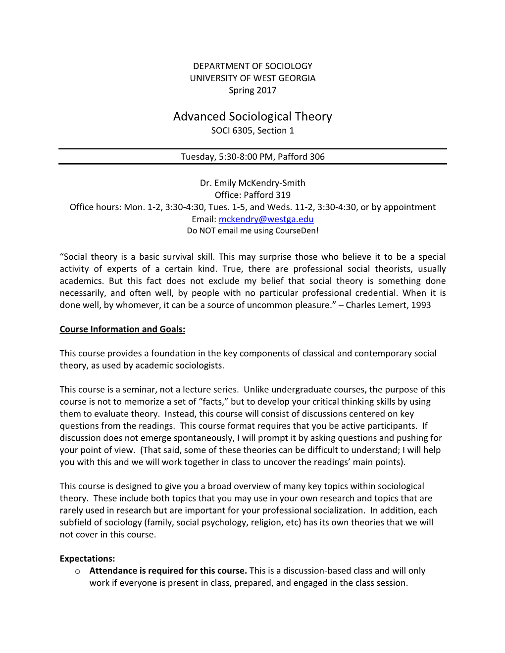 Advanced Sociological Theory SOCI 6305, Section 1