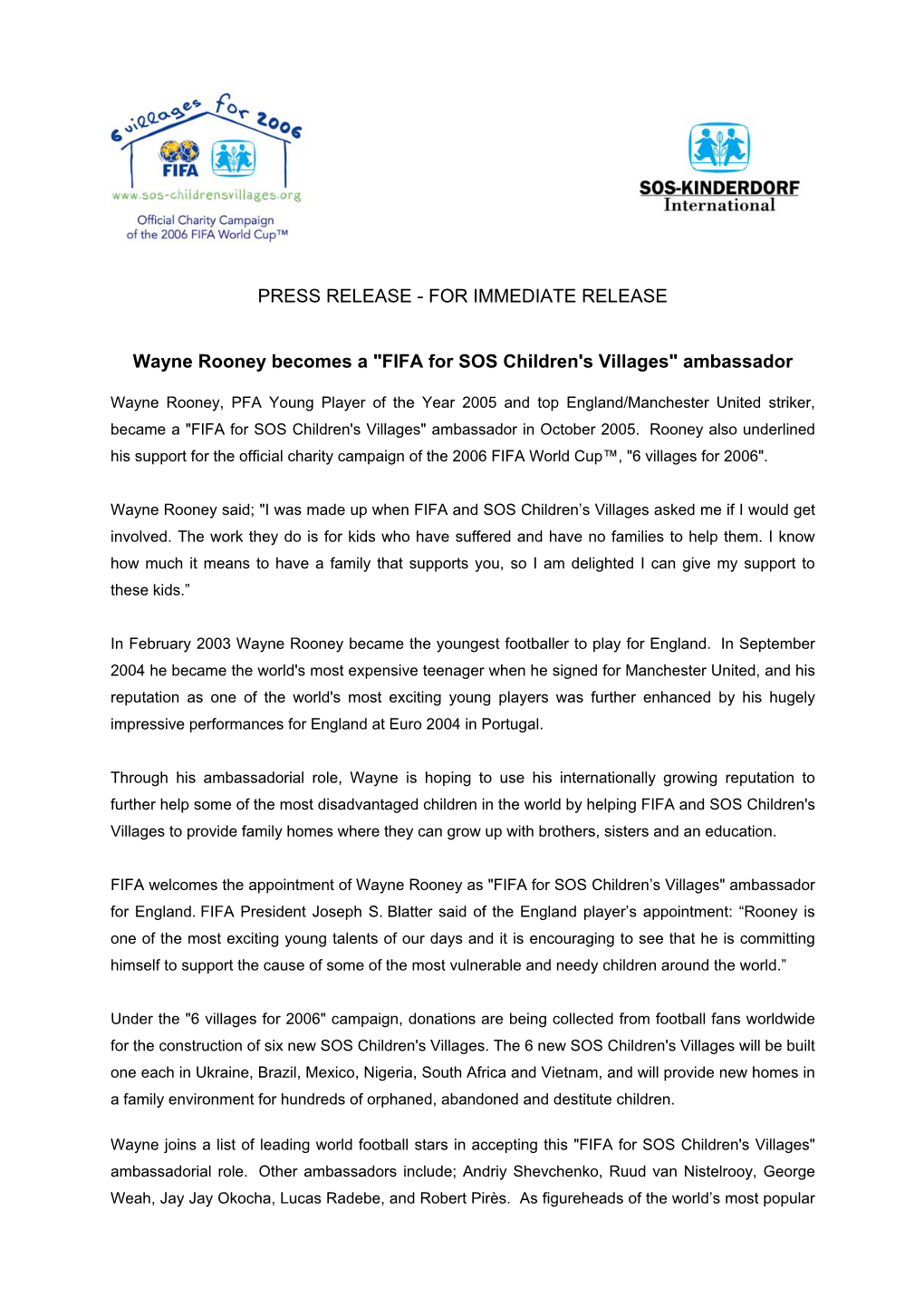 Press Release - for Immediate Release