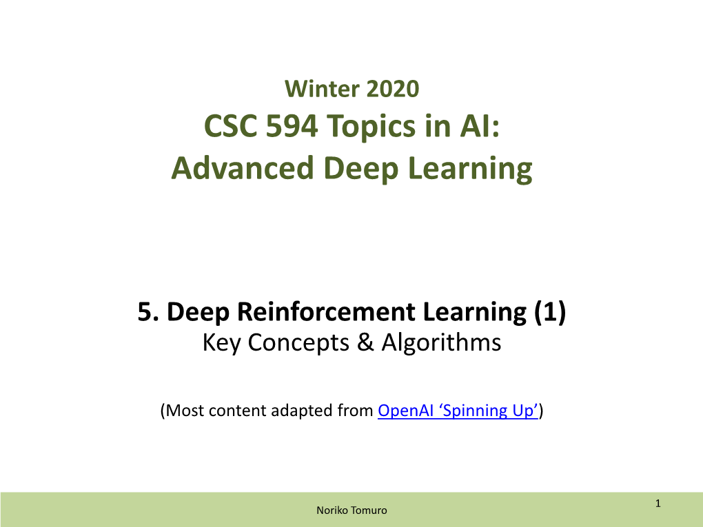 Reinforcement Learning (1) Key Concepts & Algorithms