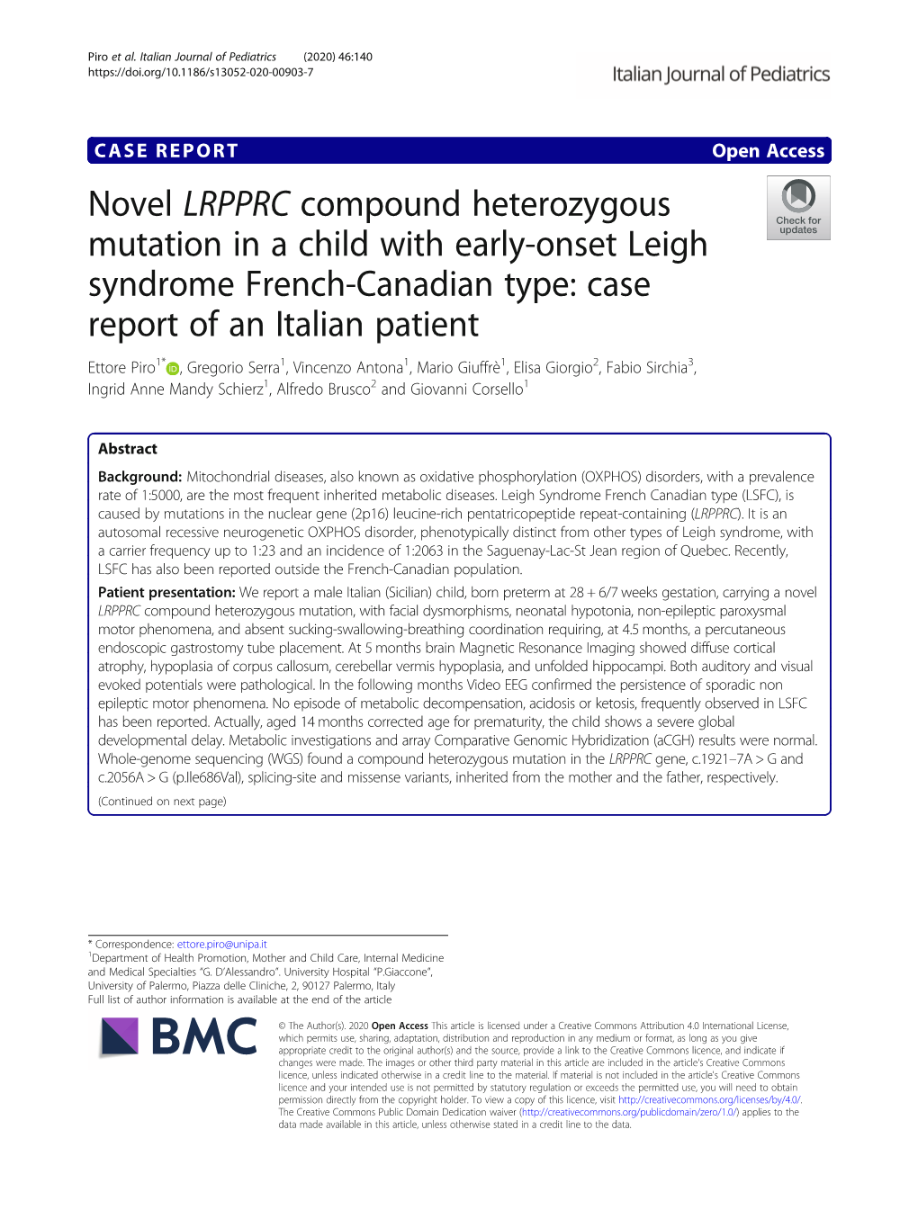 Novel LRPPRC Compound Heterozygous Mutation in a Child