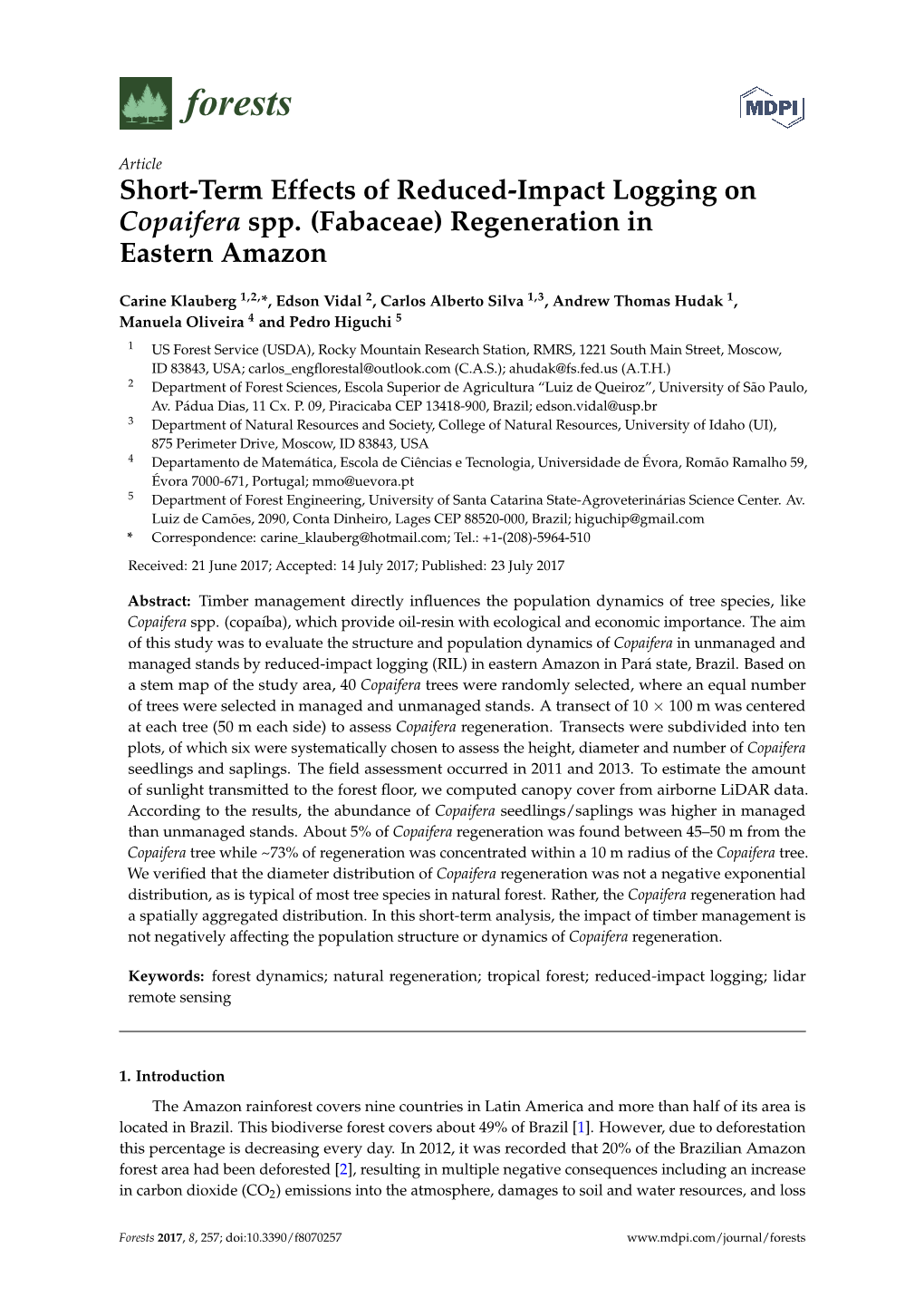 Short-Term Effects of Reduced-Impact Logging on Copaifera Spp