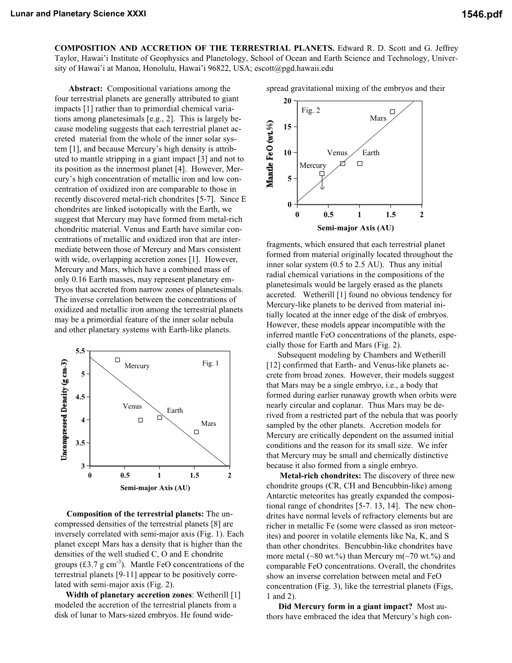 Composition and Accretion of the Terrestrial Planets