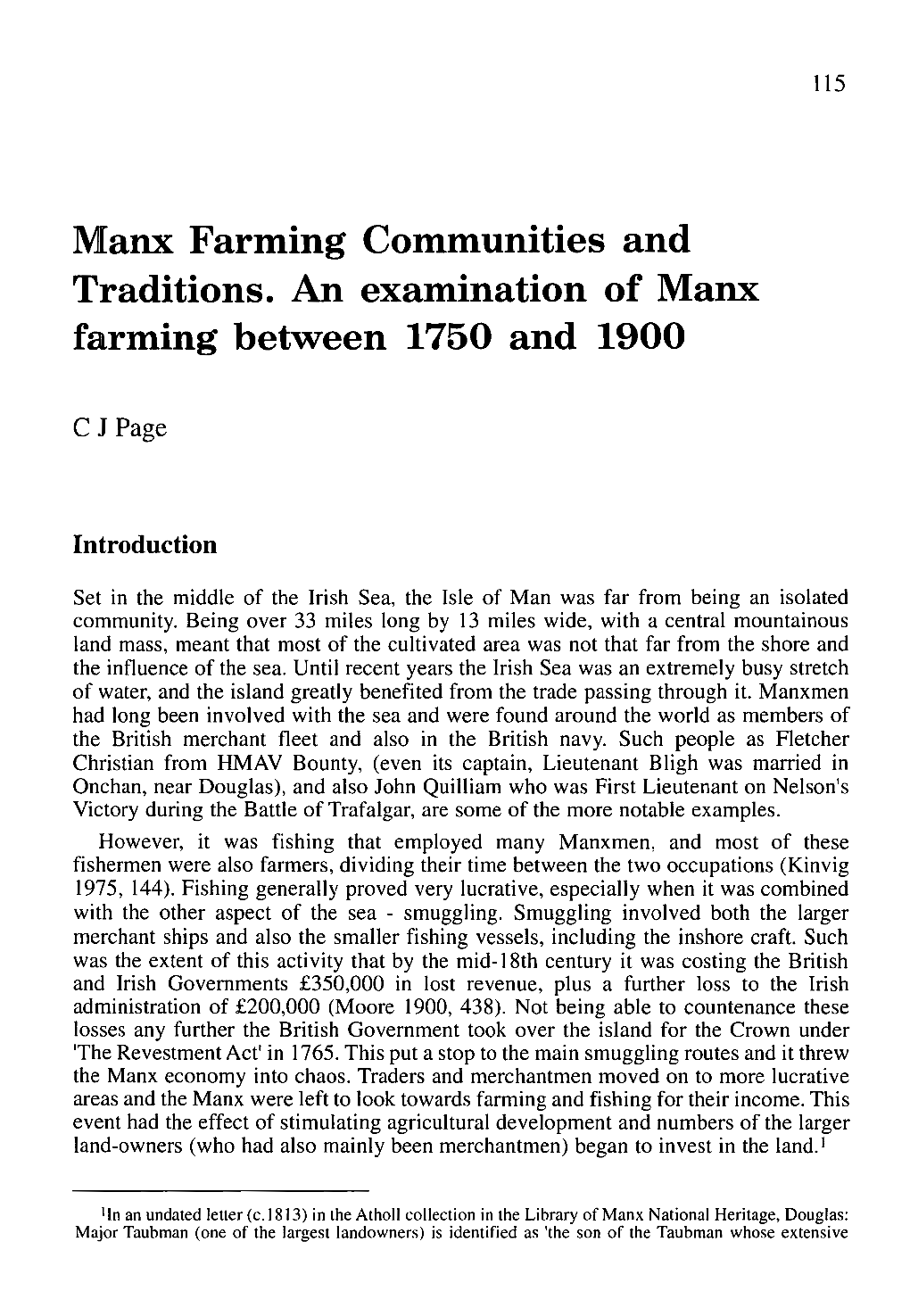 Manx Farming Communities and Traditions. an Examination of Manx Farming Between 1750 and 1900