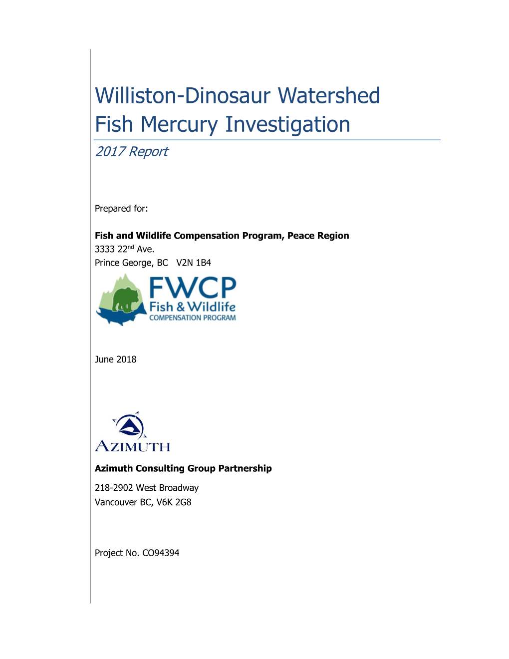 Williston-Dinosaur Watershed Fish Mercury Investigation 2017 Report