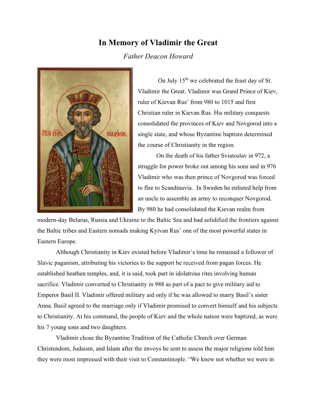 Volodymyr the Great Spiritual Reflection July 30,Final