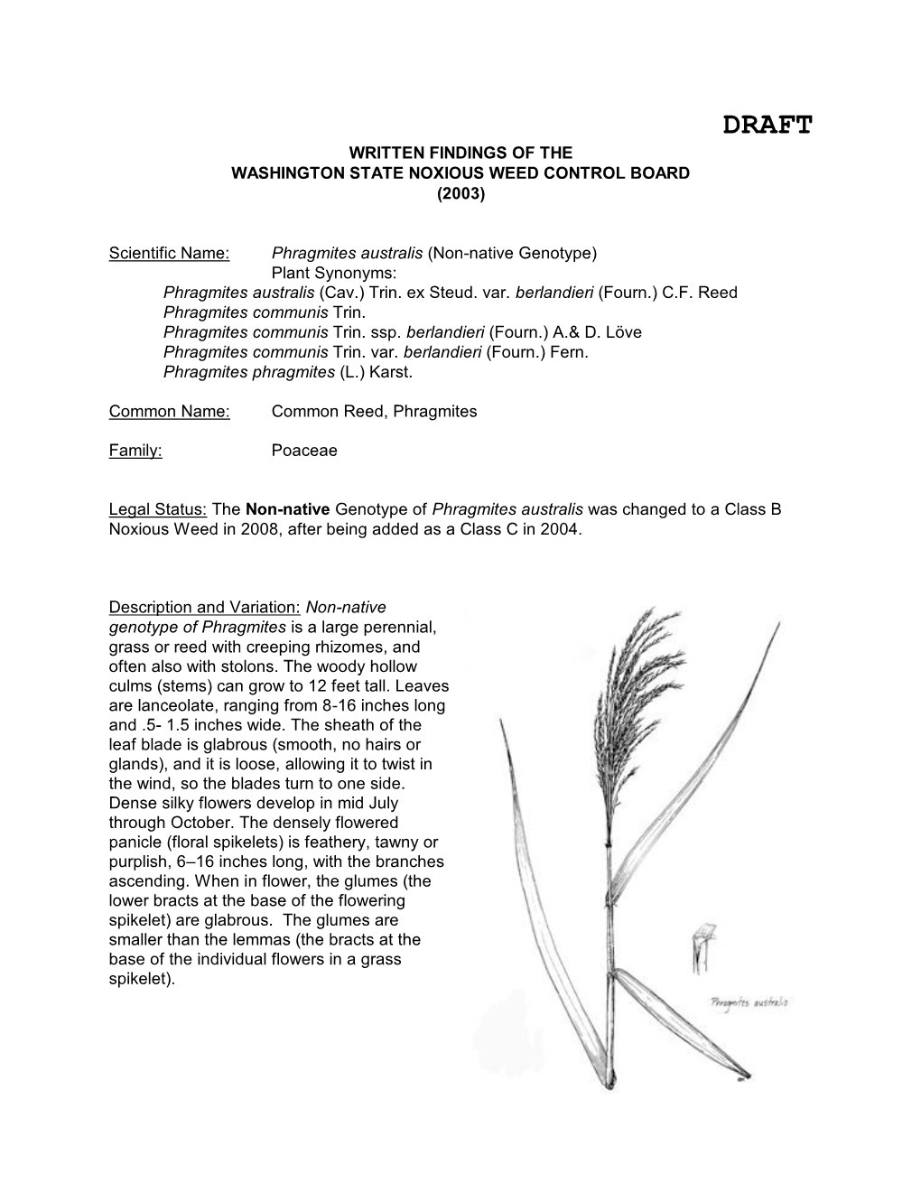 Written Findings of the Washington State Noxious Weed Control Board (2003)
