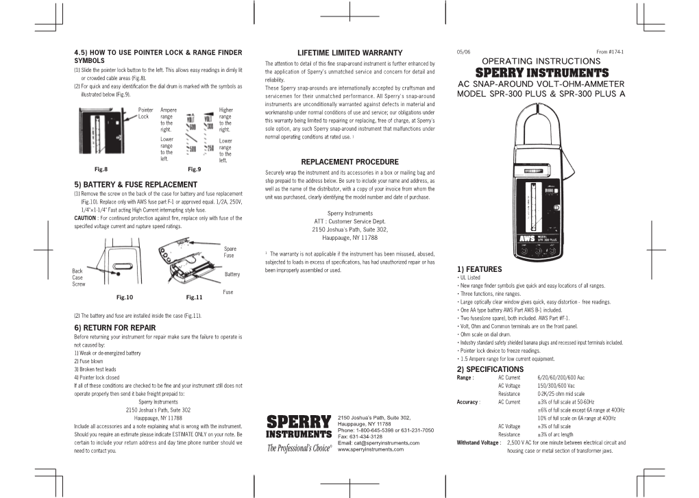 Operating Instructions Ac Snap-Around Volt-Ohm