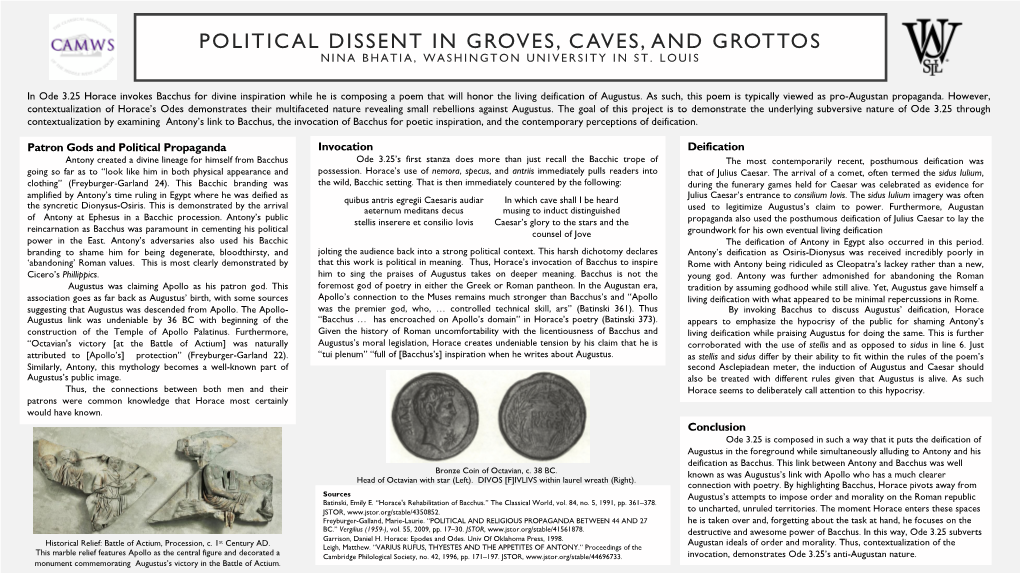 Political Dissent in Groves, Caves, and Grottos Nina Bhatia, Washington University in St