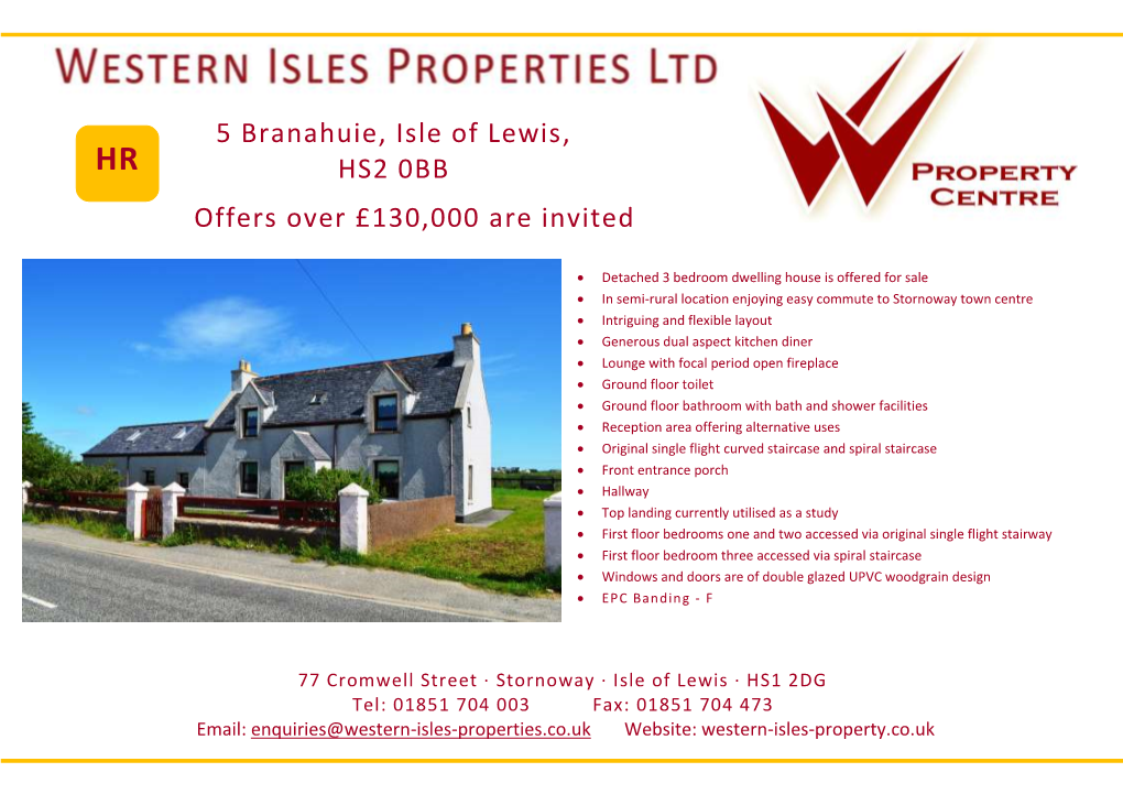 5 Branahuie, Isle of Lewis, HS2 0BB Offers Over £130,000 Are Invited