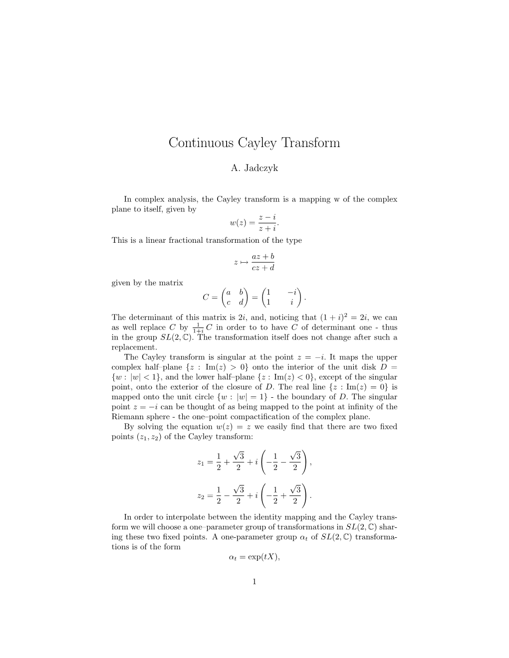 Continuous Cayley Transform