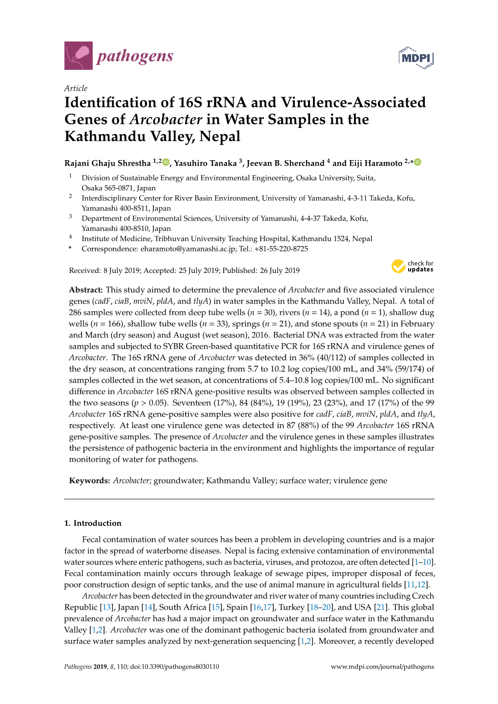 Identification of 16S Rrna and Virulence-Associated Genes Of