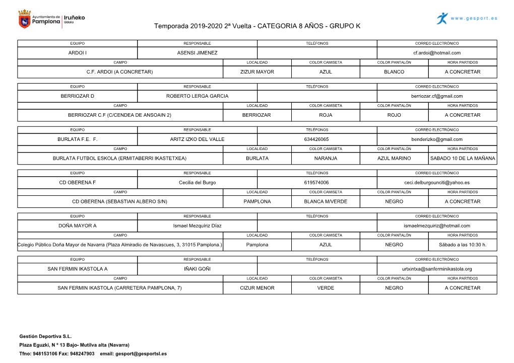 Temporada 2019-2020 2ª Vuelta - CATEGORIA 8 AÑOS - GRUPO K