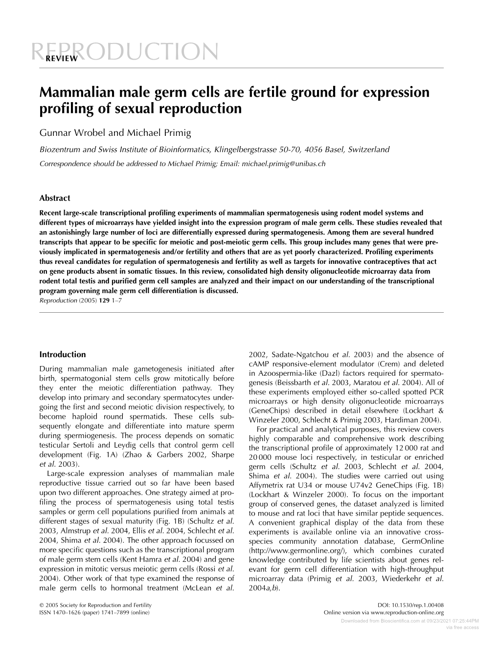 Mammalian Male Germ Cells Are Fertile Ground for Expression Profiling Of