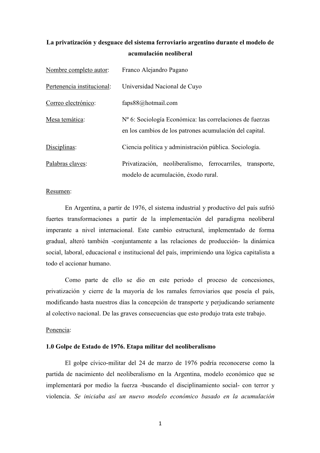 La Privatización Y Desguace Del Sistema Ferroviario Argentino Durante El Modelo De Acumulación Neoliberal