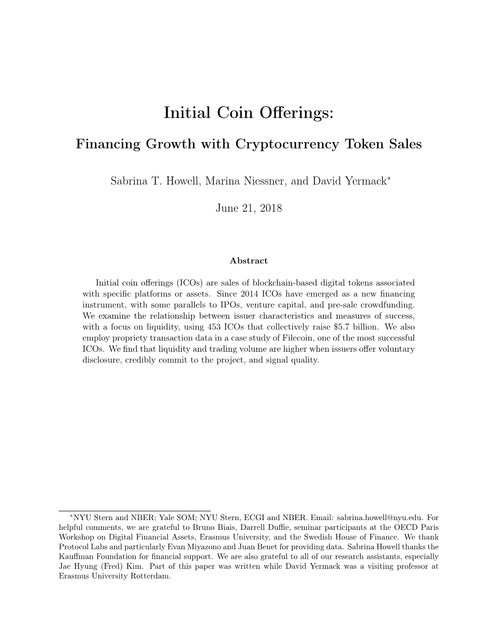 Initial Coin Offerings: Financing Growth with Cryptocurrency Token