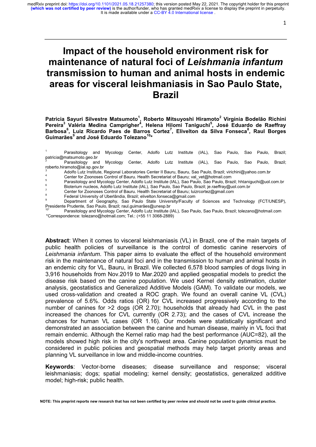 Impact of the Household Environment Risk for Maintenance of Natural Foci