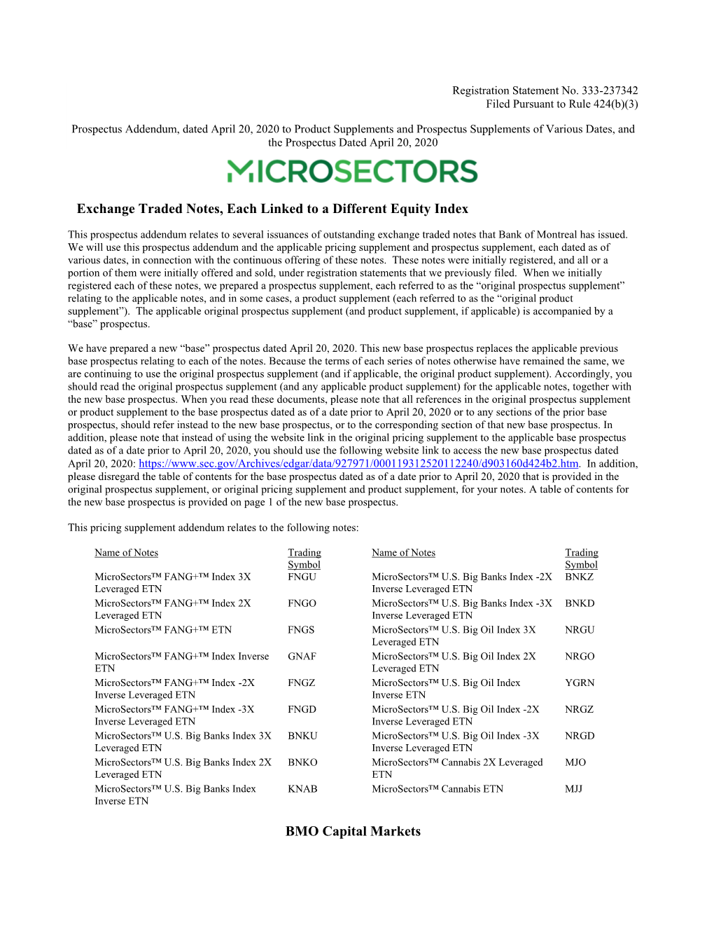 Exchange Traded Notes, Each Linked to a Different Equity Index BMO Capital Markets