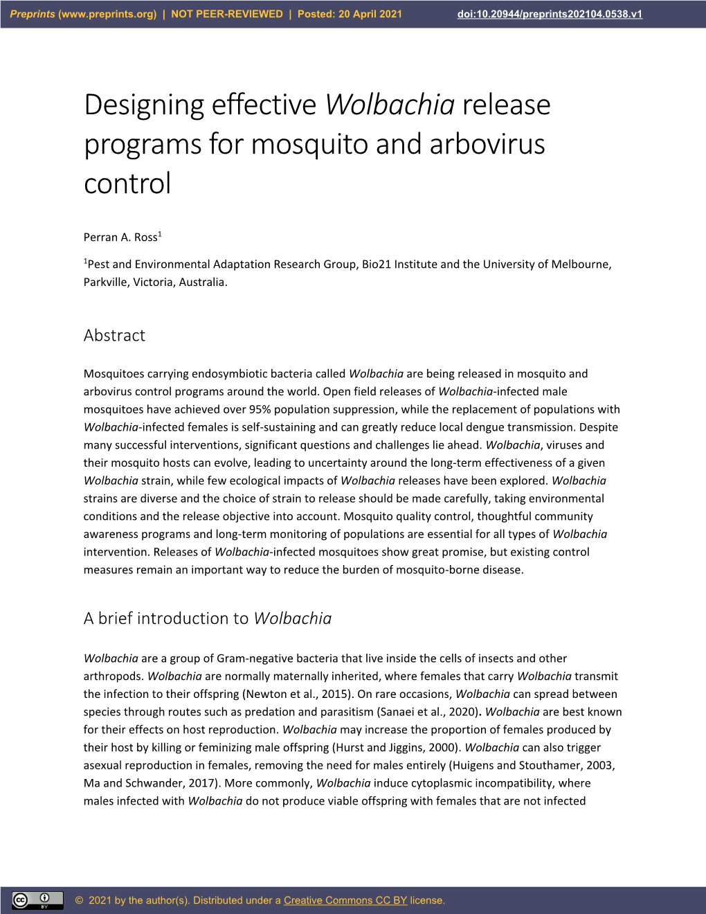 Designing Effective Wolbachia Release Programs for Mosquito and Arbovirus Control