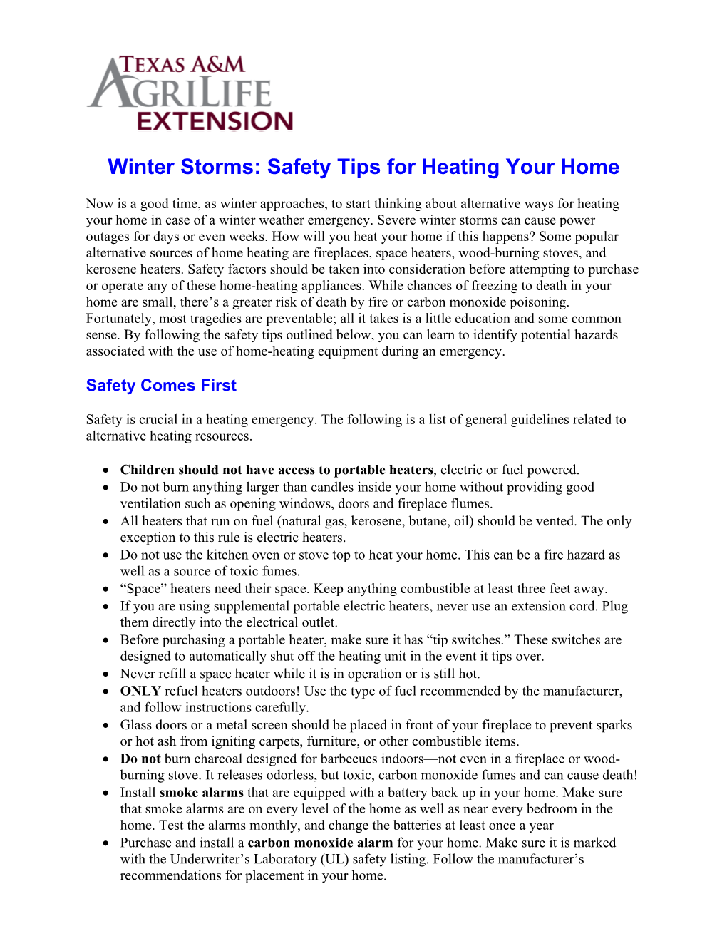 Winter Storms: Safety Tips for Heating Your Home