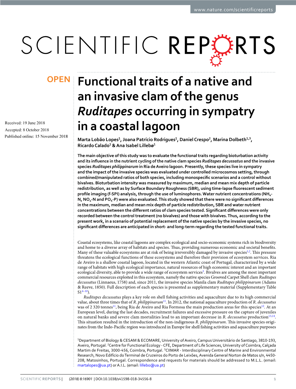 Functional Traits of a Native and an Invasive Clam of the Genus Ruditapes Occurring in Sympatry in a Coastal Lagoon