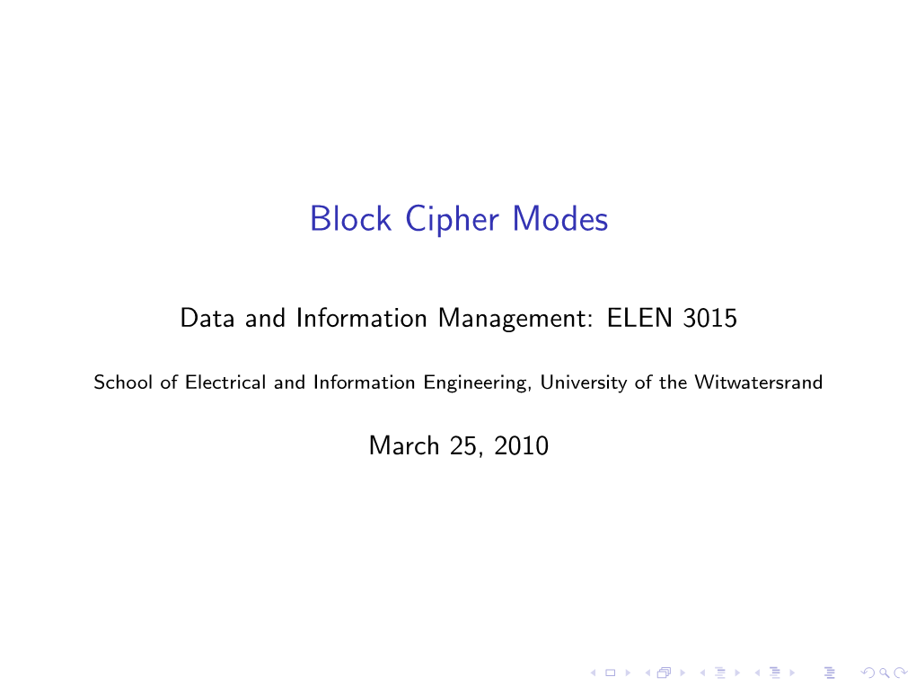 Block Cipher Modes