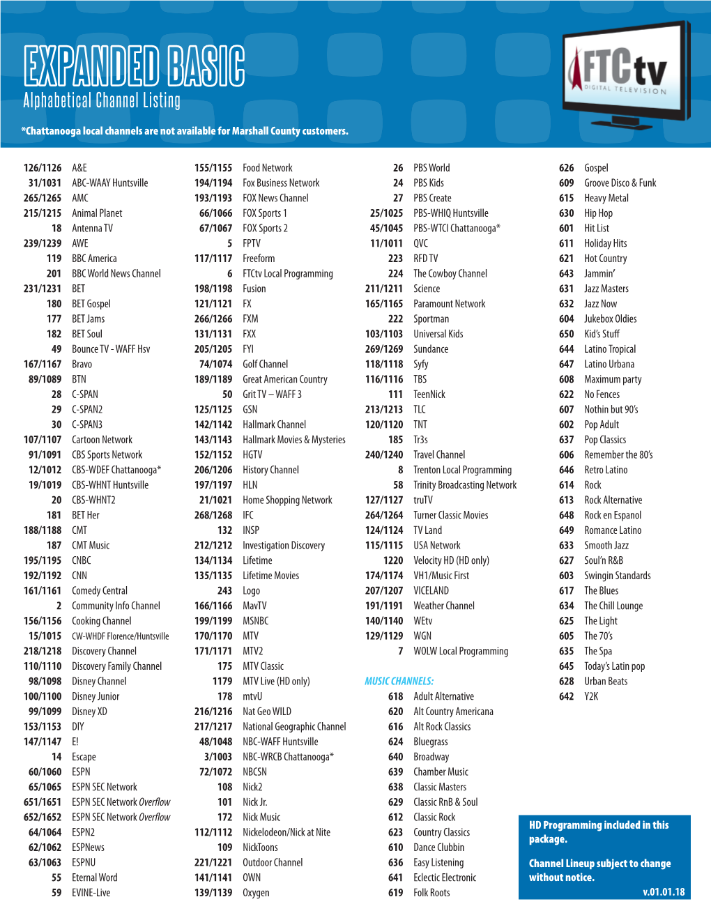EXPANDED BASIC Alphabetical Channel Listing