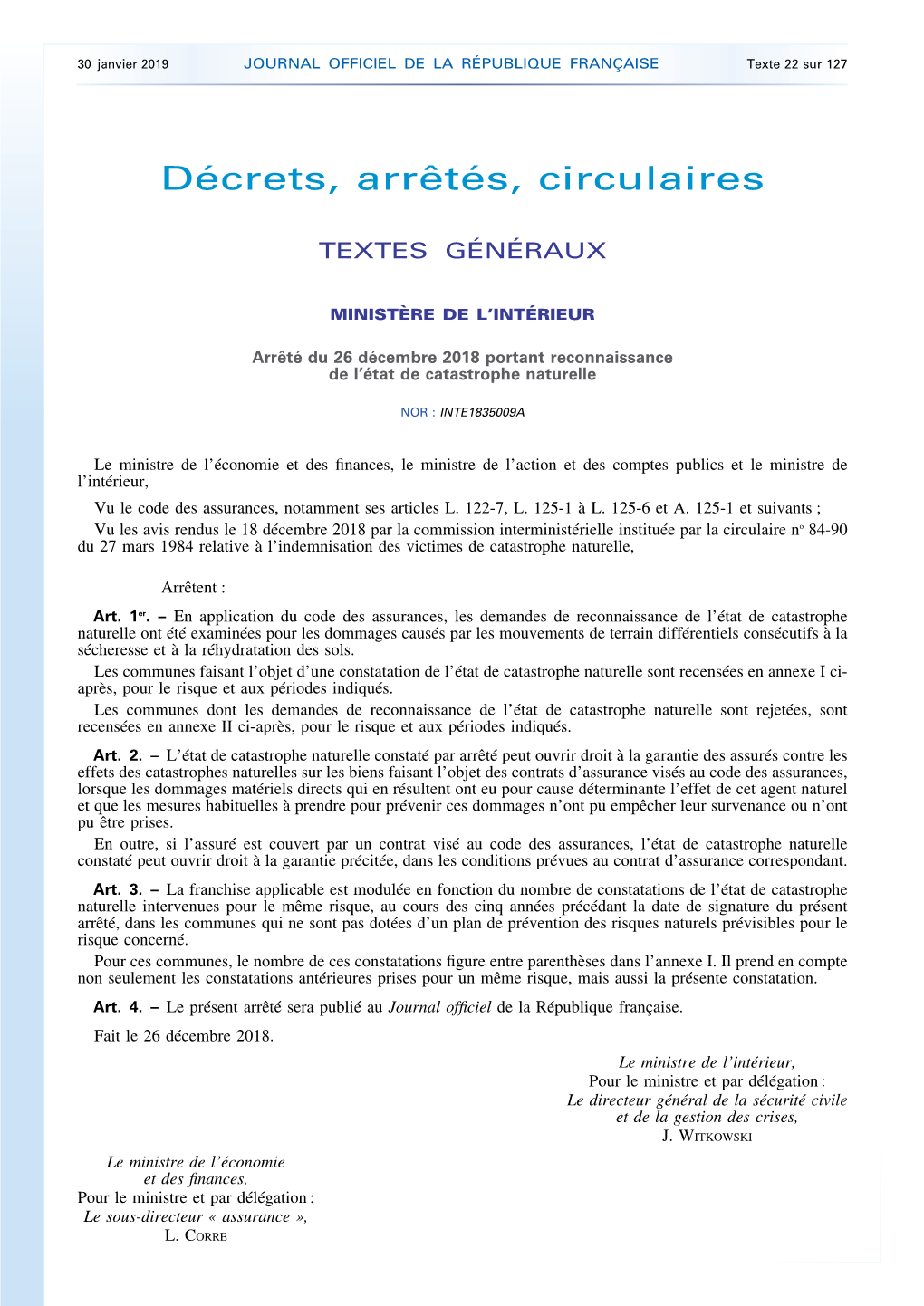 JOURNAL OFFICIEL DE LA RÉPUBLIQUE FRANÇAISE Texte 22 Sur 127