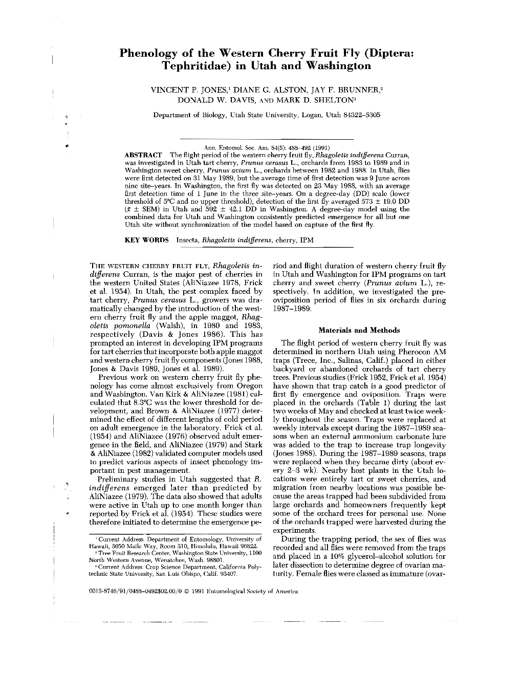 Phenology of the Western Cherry Fruit Fly (Diptera: Tephritidae) in Utah and Washington