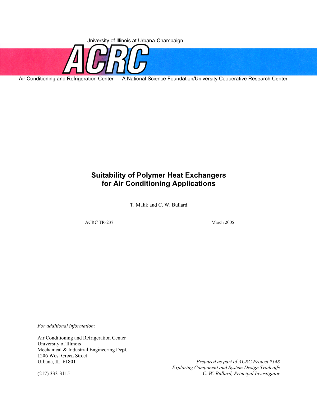 Suitability of Polymer Heat Exchangers for Air Conditioning Applications