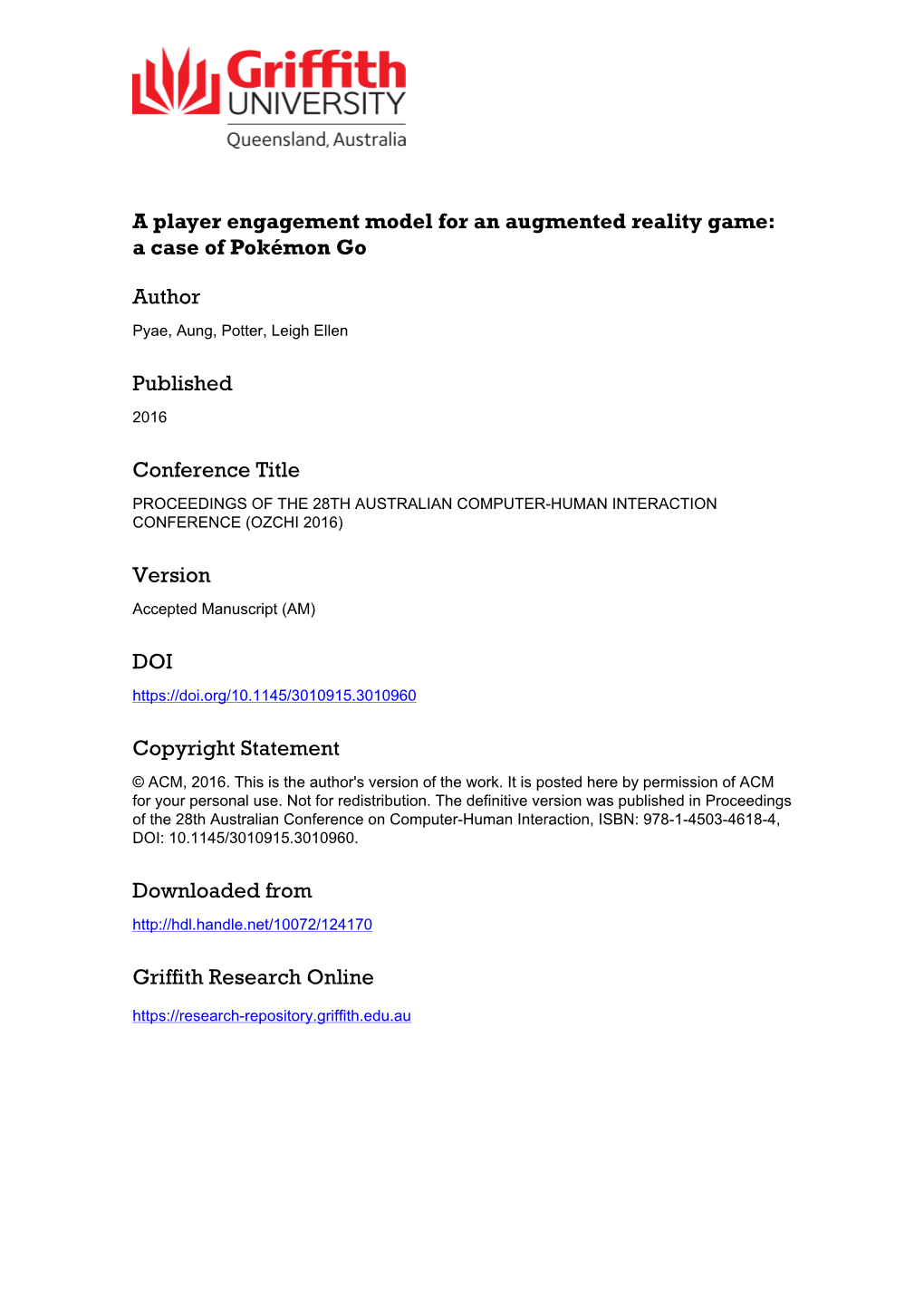 A Player Engagement Model for an Augmented Reality Game: a Case of Pokémon Go