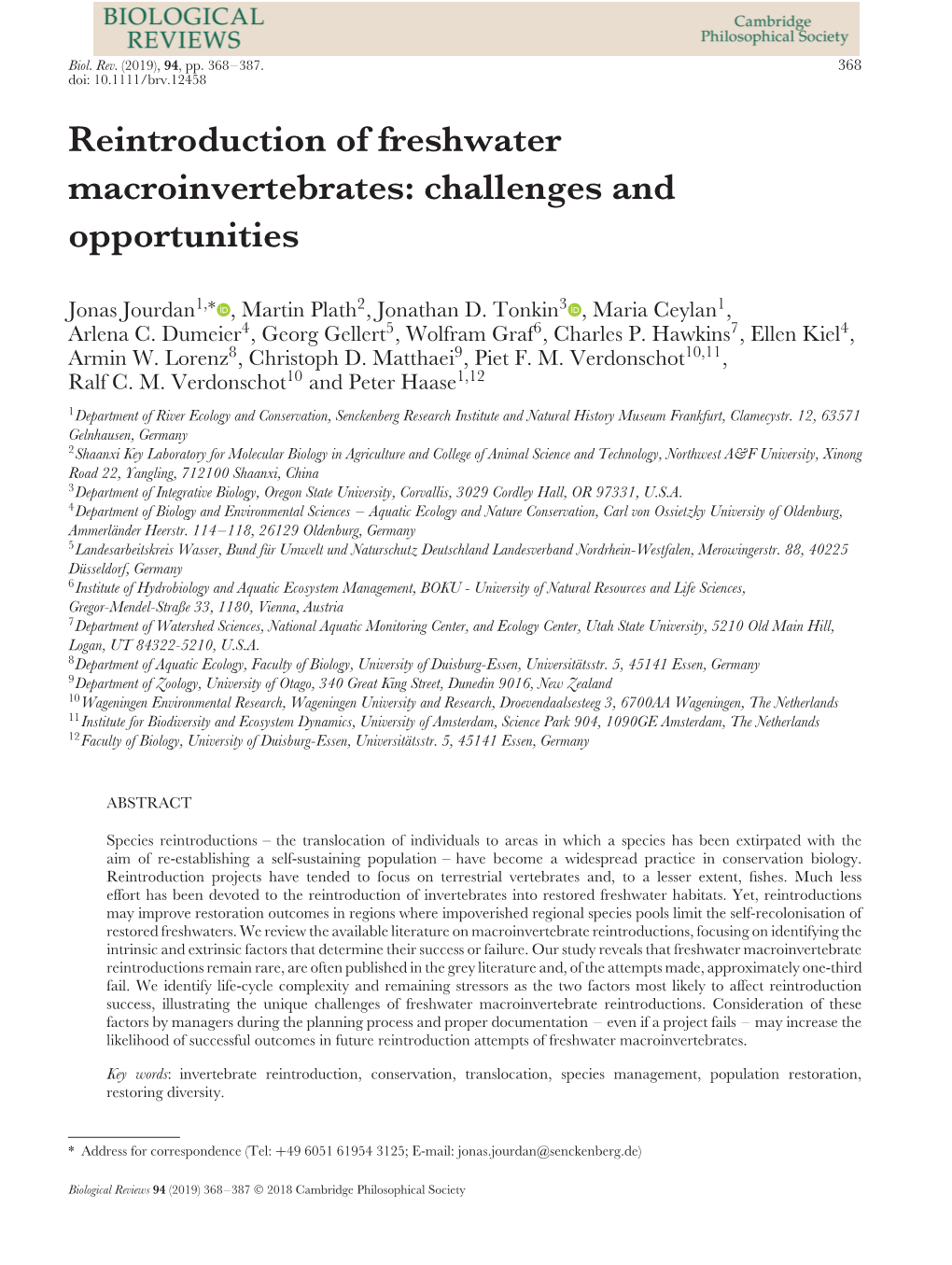 Reintroduction of Freshwater Macroinvertebrates: Challenges and Opportunities