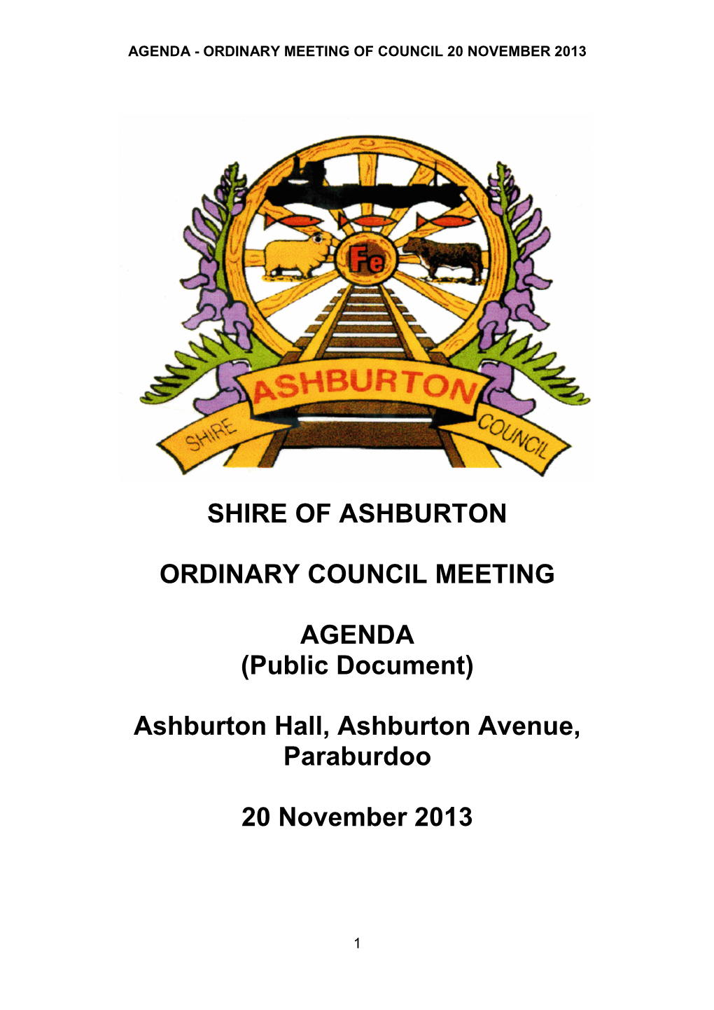 Shire of Ashburton Ordinary Council Meeting Agenda