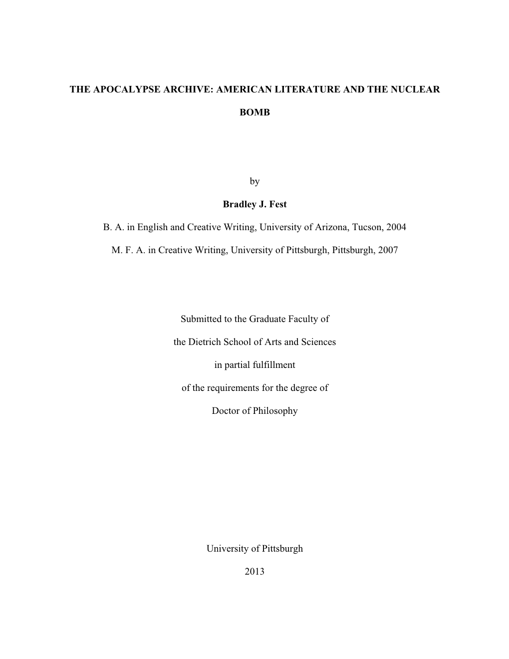 The Apocalypse Archive: American Literature and the Nuclear