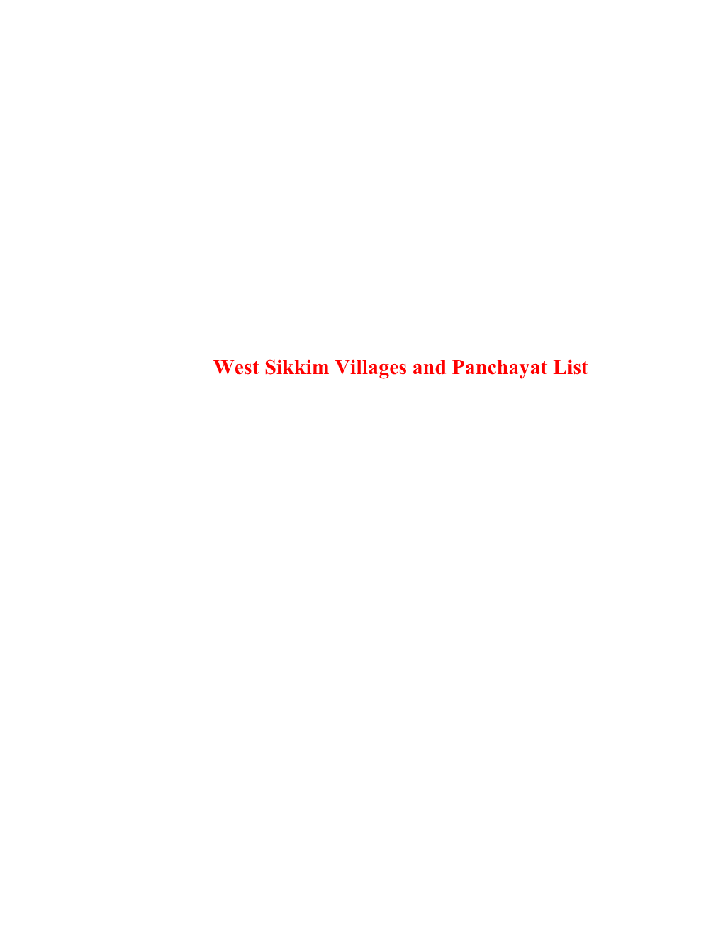 West Sikkim Villages and Panchayat List