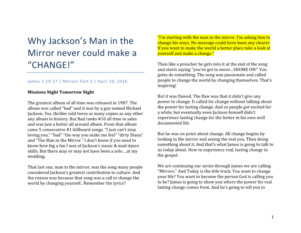 Why Jackson's Man in the Mirror Never Could Make a “CHANGE!”