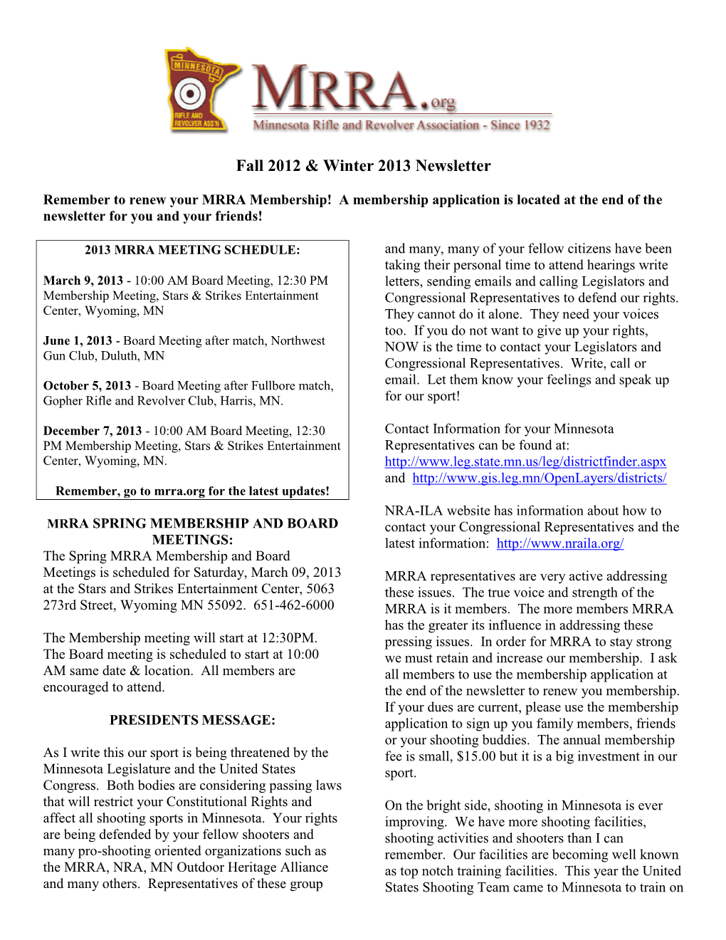 Fall 2012 & Winter 2013 Newsletter