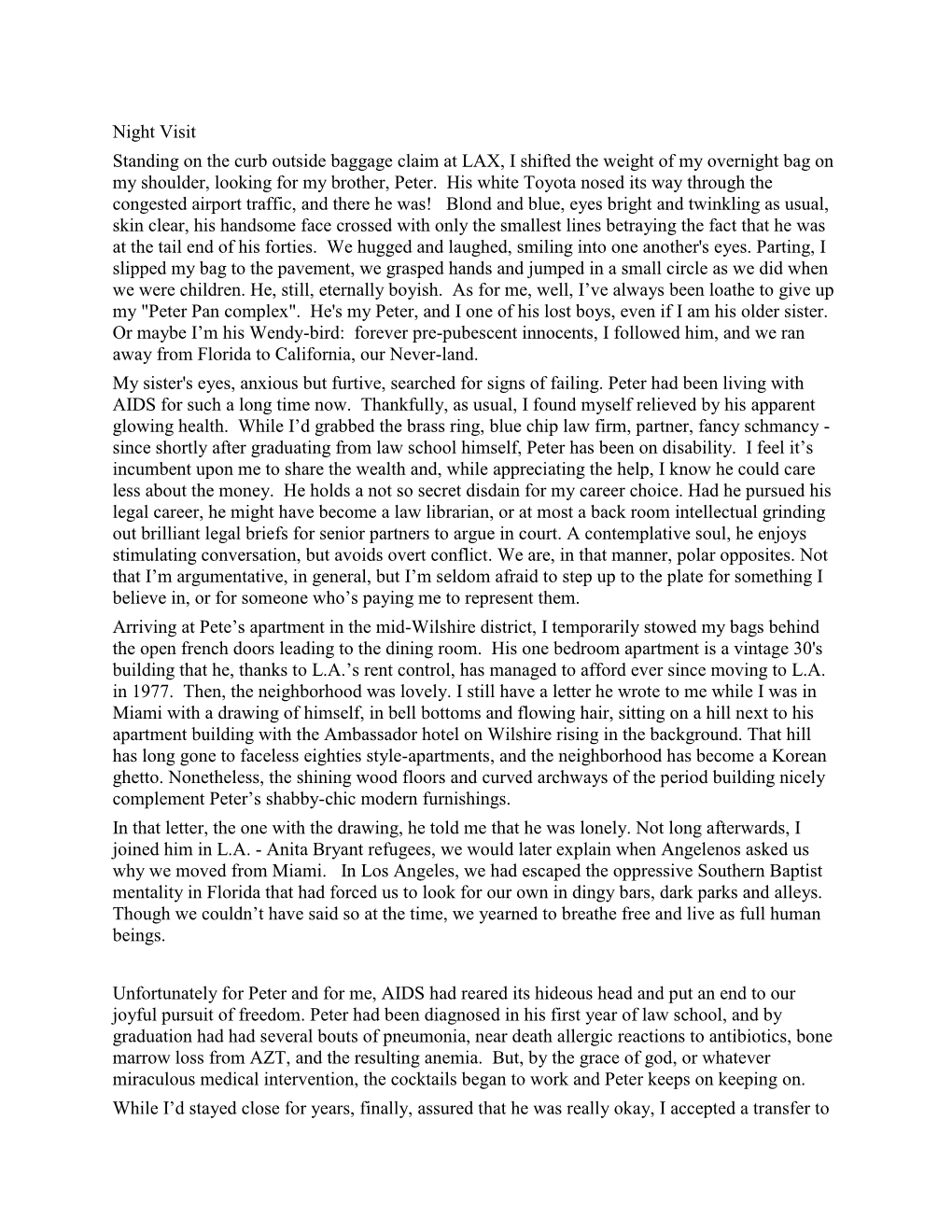 Night Visit Standing on the Curb Outside Baggage Claim at LAX, I Shifted the Weight of My Overnight Bag on My Shoulder, Looking for My Brother, Peter
