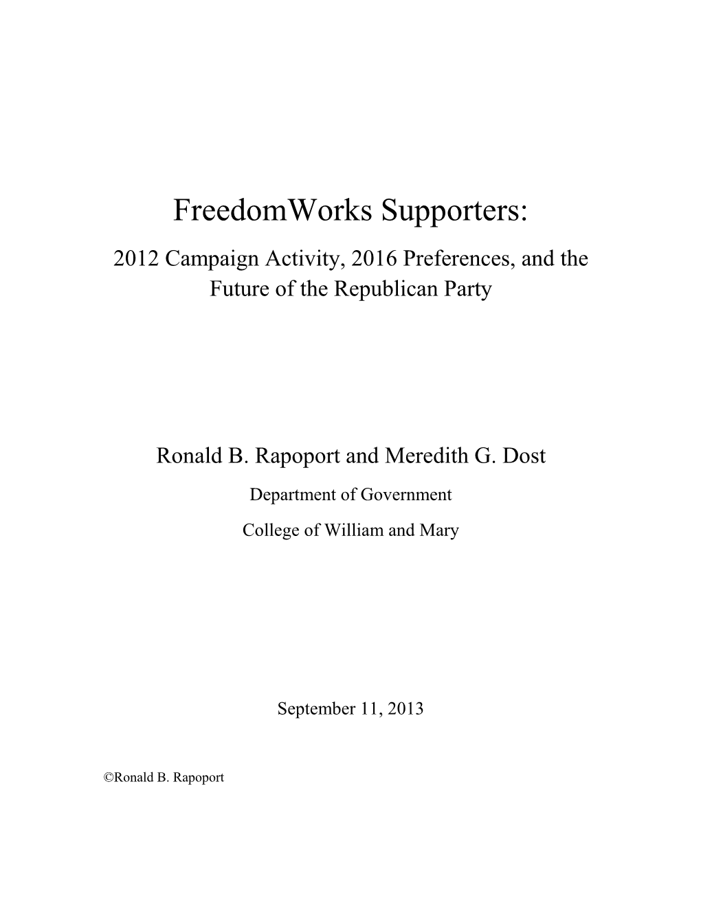 The Second Tea Party-Freedomworks Survey Report